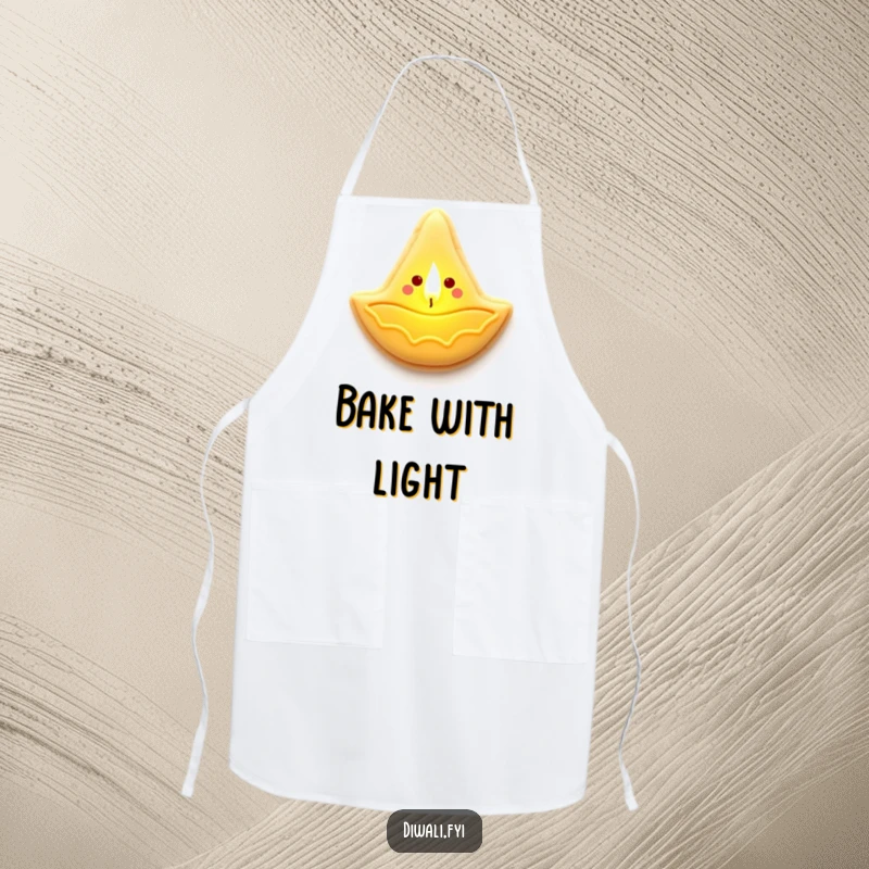Funny apron with a cheerful sugar cookie diya lamp design, radiating a warm and inviting light.