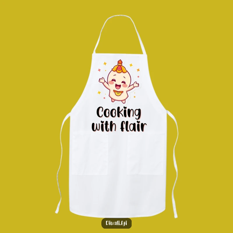 Funny Diya Spin Apron: Happy Cook Character for Festive Kitchen
