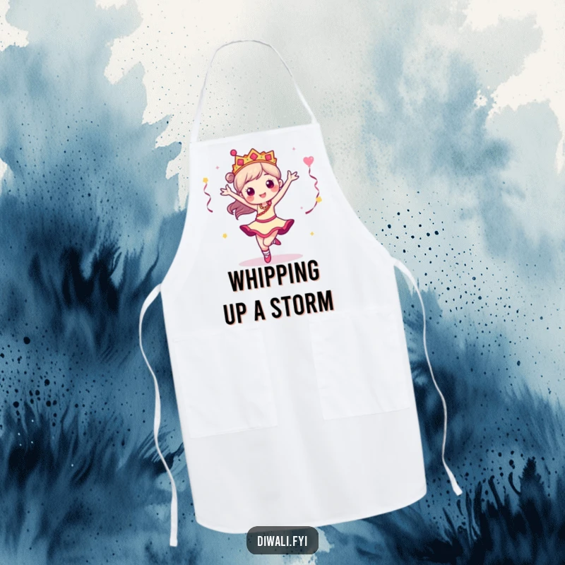 Funny apron featuring a dancer character in a pirouette, combining kitchen practicality with the joyful spirit of dance.