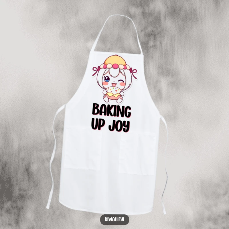 Funny festive sweet apron with a cheerful character sharing a treat, a stylish and amusing kitchen accessory.