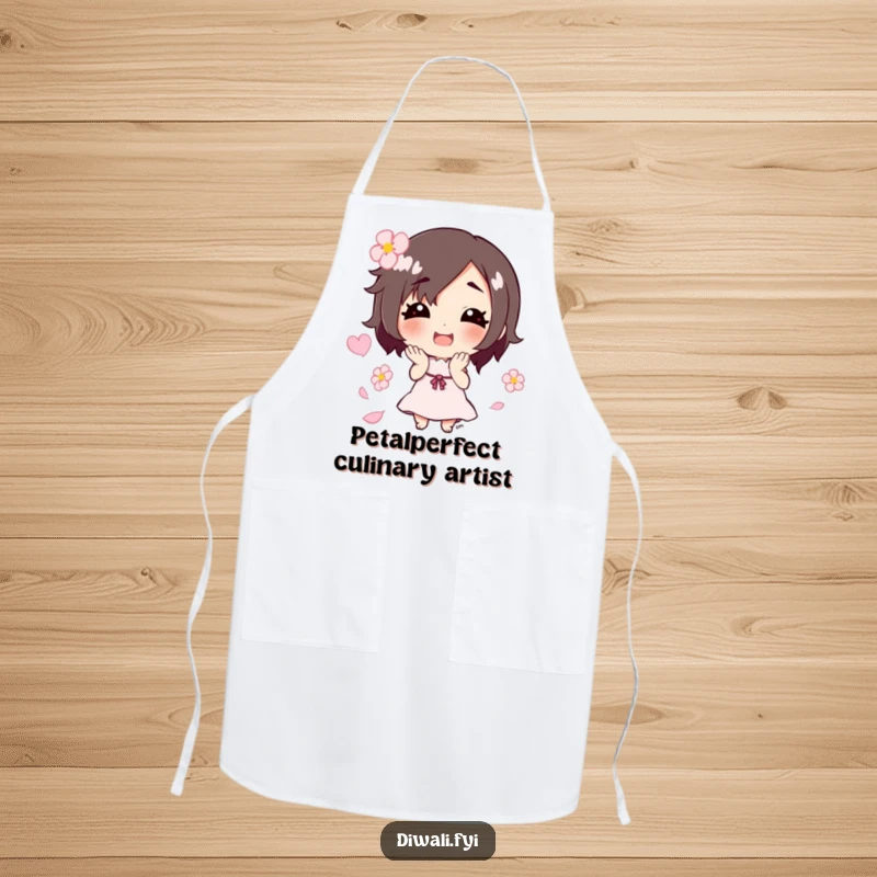 Funny apron adorned with a smiling character scattering flower petals, ideal for adding a cheerful vibe to any cooking session.