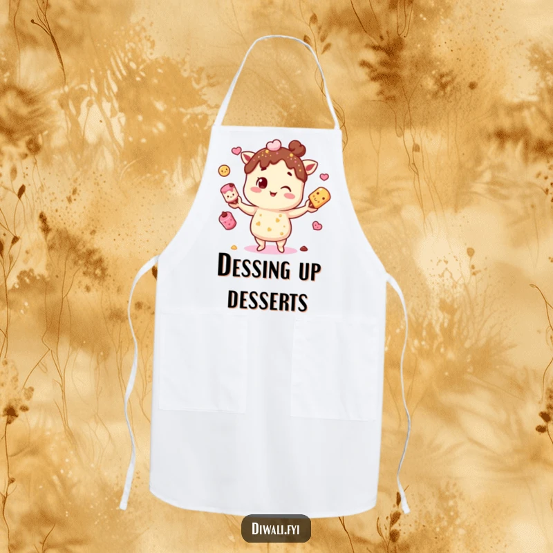 Funny apron featuring a character juggling mithai, perfect for chefs who love to add a touch of sweetness and humor to their creations.