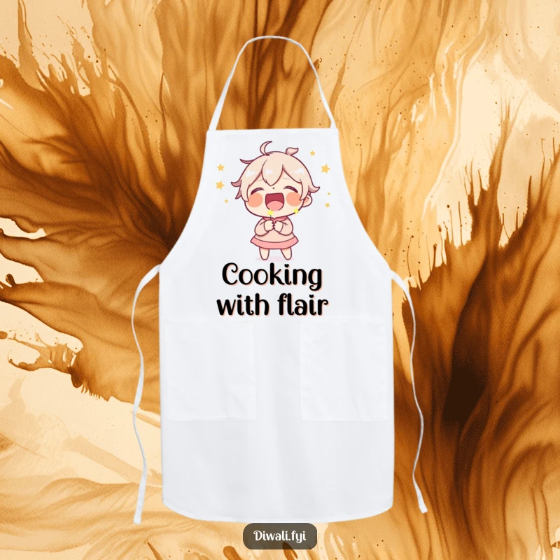 Funny apron featuring a character in a fit of laughter while holding a small, sputtering sparkler, ready for kitchen fun.