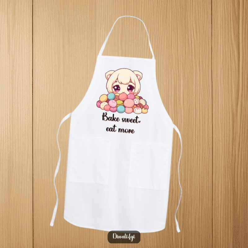 Funny Sweet Peeker Apron: Kitchen apron with a cute character with wide eyes peeking from sweets. Fun funny gift.