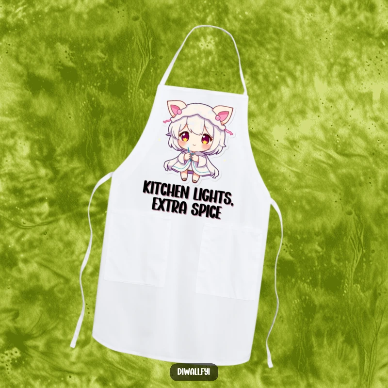 Funny Sparkler Character Apron: Kitchen apron with a character, glowing decorations, and a sparkler. Fun funny gift.