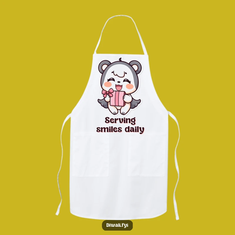 Funny Apron: Happy Character Giving a Gift While You Cook