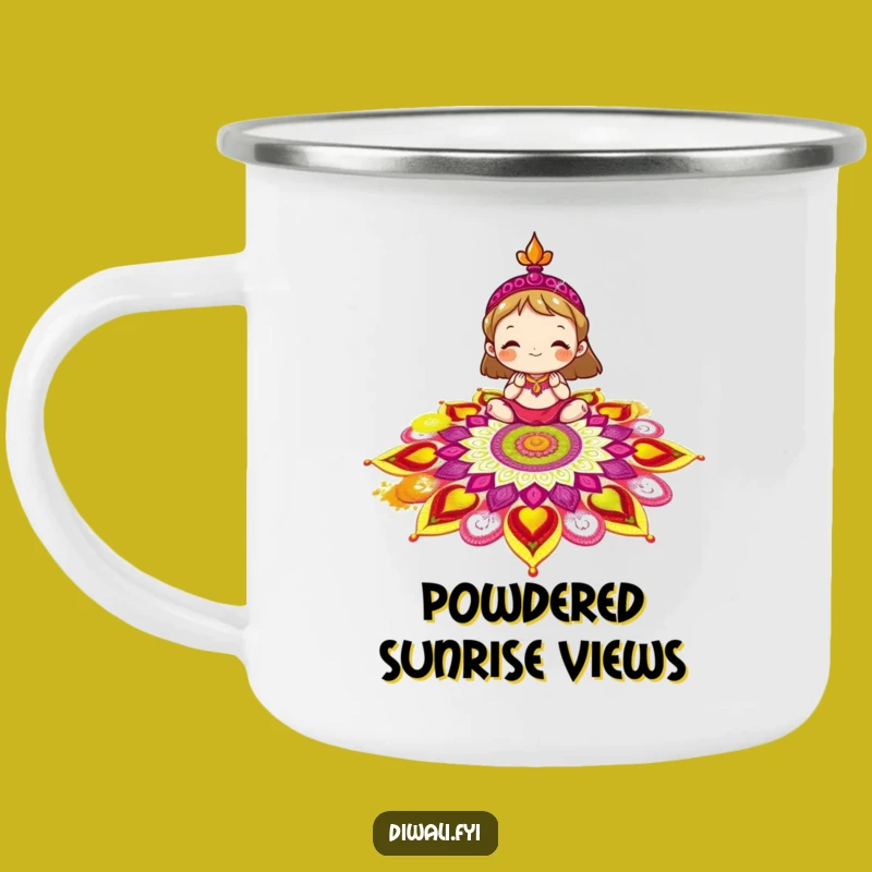 Adventure Ready Funny Rangoli Camping Mug: Colorful Journeys Ahead!