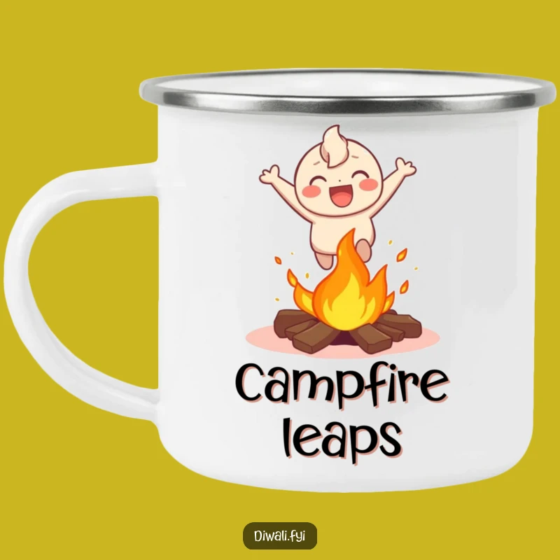 Funny Bonfire Leap Camping Mug - Happy Character's Trailside Thrill Gift