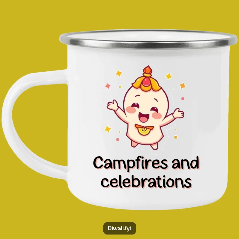 Funny Diya Spin Camping Mug: Happy Character Festive Outdoorsy Gift