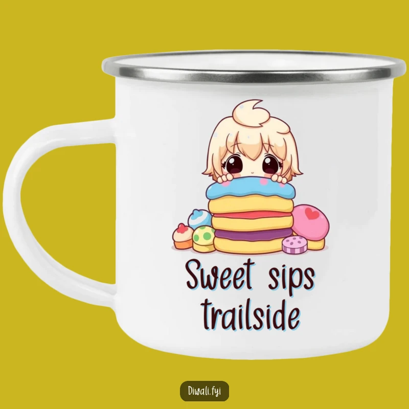 Funny Surprised Sweets Camping Mug - Adventure Fuelled by Sweets