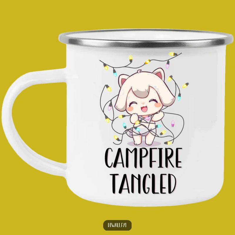 Funny Tangled Lights Camping Mug: Playful Holiday Outdoor Gift
