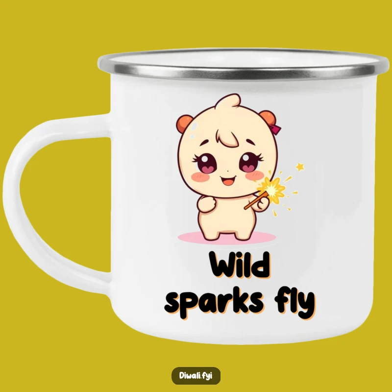 Funny Enamel Mug: Firecracker Character, Sparkly Eyes, Explosive Outdoor Gift
