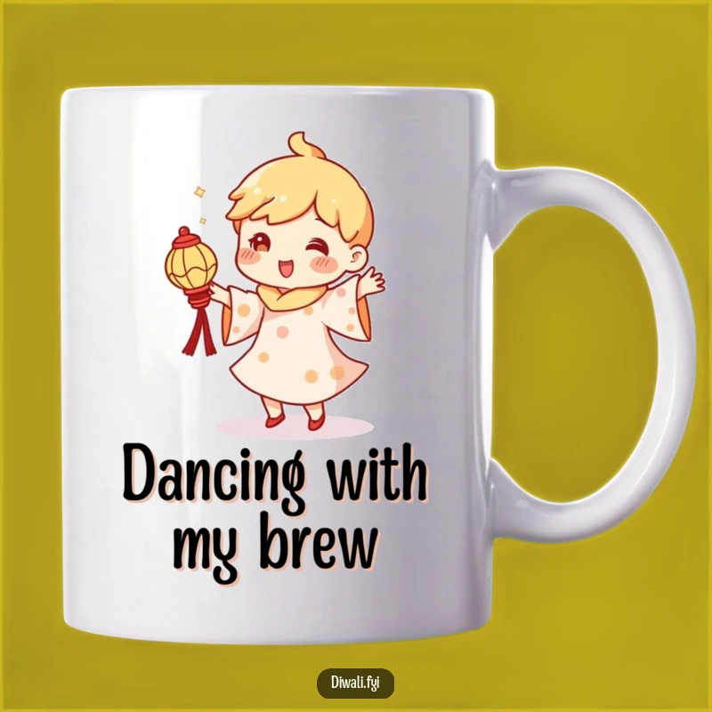 Funny Dancing Diya Mug - Joyful Character Lantern Design, Perfect Humorous Gift!
