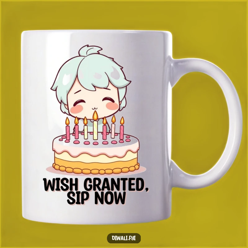 Funny Birthday Cake Mug - Smiling Character's Wish Come True Gift