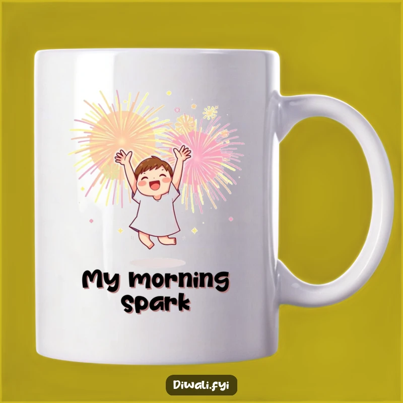 Funny Celebration Dance Mug: Joyful Character Fireworks Gift for Parties