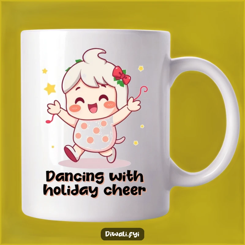 Funny Festive Shuffle Mug: Joyful Character Dancing, Perfect Funny Gift
