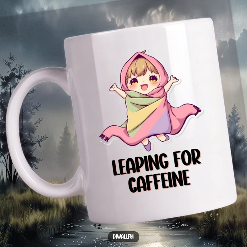 A joyful character mid-jump, wrapped in colorful, flowing fabric, exuding a sense of boundless, humorous energy.