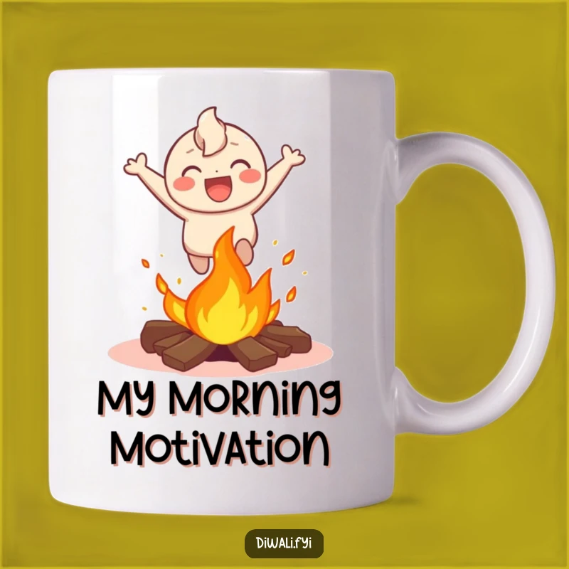 Funny Bonfire Leap Mug - Happy Character's Joyful Fire Jump Gift