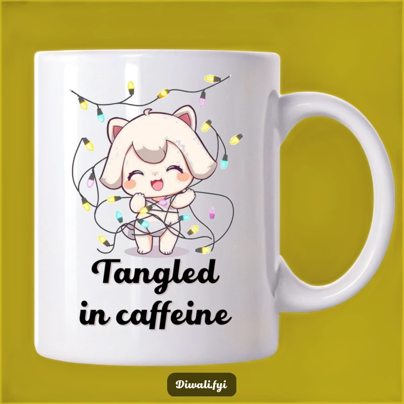 Funny Tangled Lights Mug: Playful Character Holiday Chaos Gift