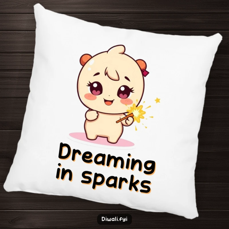 Funny Pillow: Happy character with sparkly eyes, holding a firecracker, perfect for adding cheer and fun.