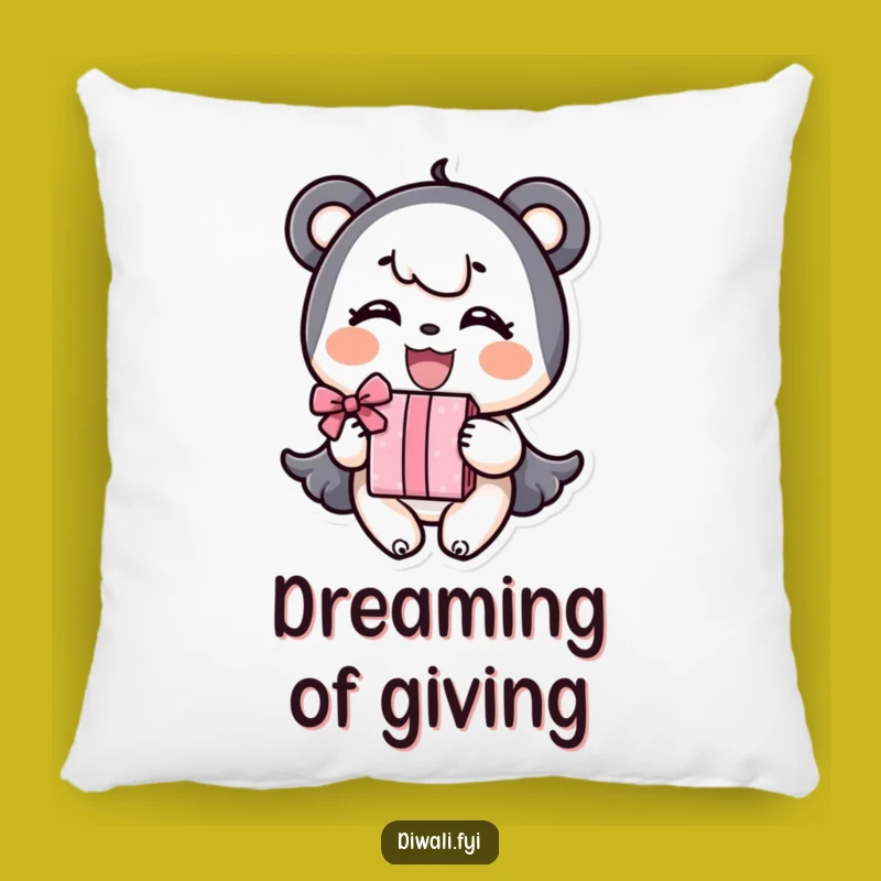 Funny Pillow: Happy Character Offering a Gift, Cozy Comfort