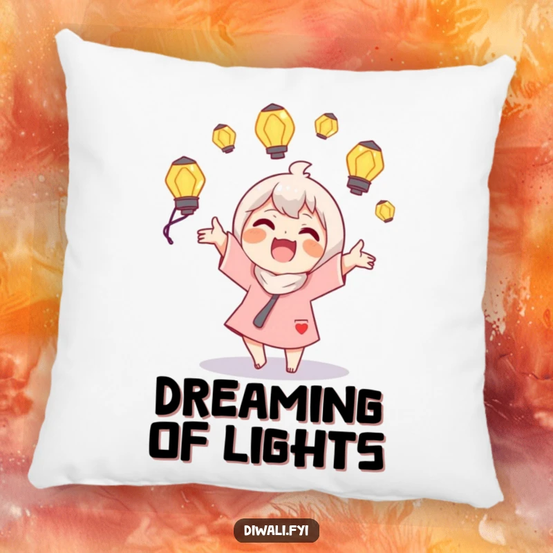 Funny Juggling Lamps Pillow: A joyous character juggles glowing lamps, offering comfort and a dose of radiant humor.