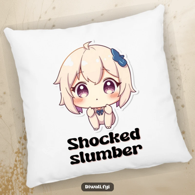 Funny pillow with a character's comically surprised expression, offering comfort and a humorous touch to any room.