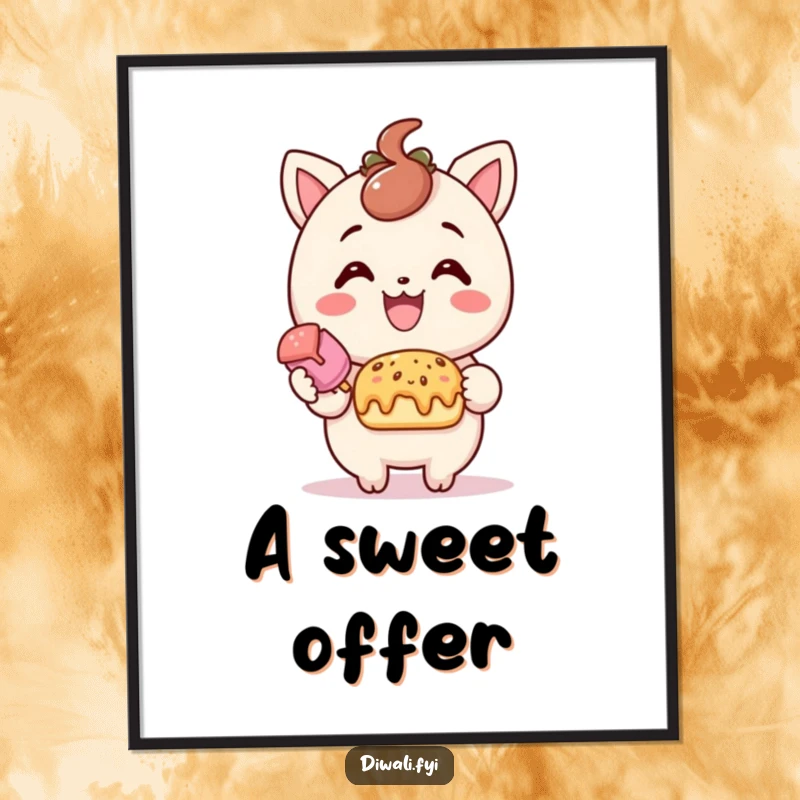 Funny treat offering digital art, delighted character offering sweet treat with smile, cheerful printable art, instant sweet gift.