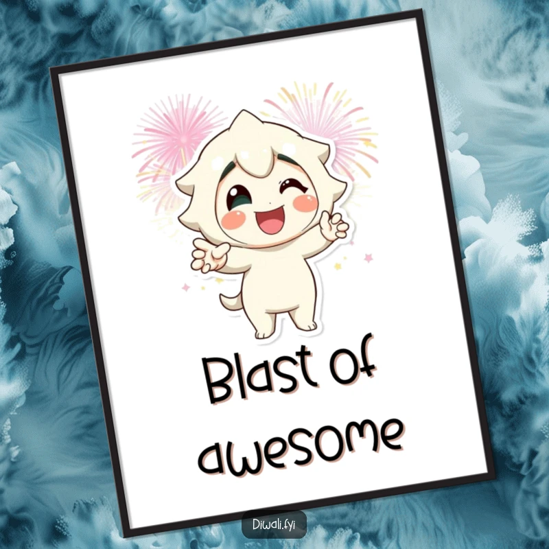 Funny fireworks pose digital art print of a smiling character striking a pose with fireworks, ready to download.