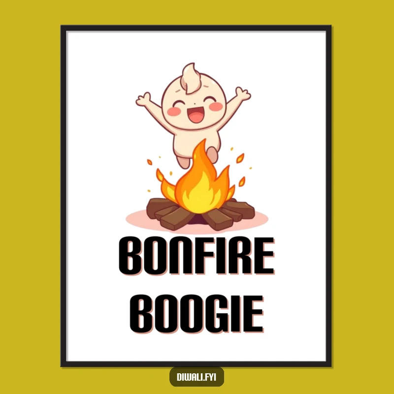 Funny Bonfire Leap Digital Print - Happy Character's Energetic Wall Art Gift