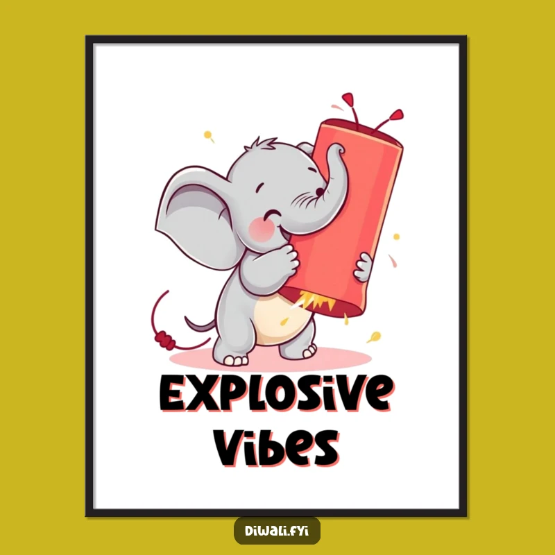 Funny Elephant Firecracker Digital Art - Hilarious Printable for Walls