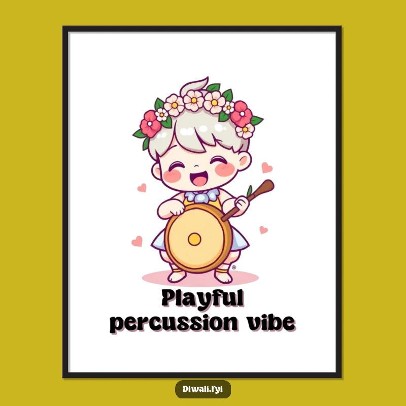 Funny Digital Art Print: Drummer Character With Garland, Hilarious Gift