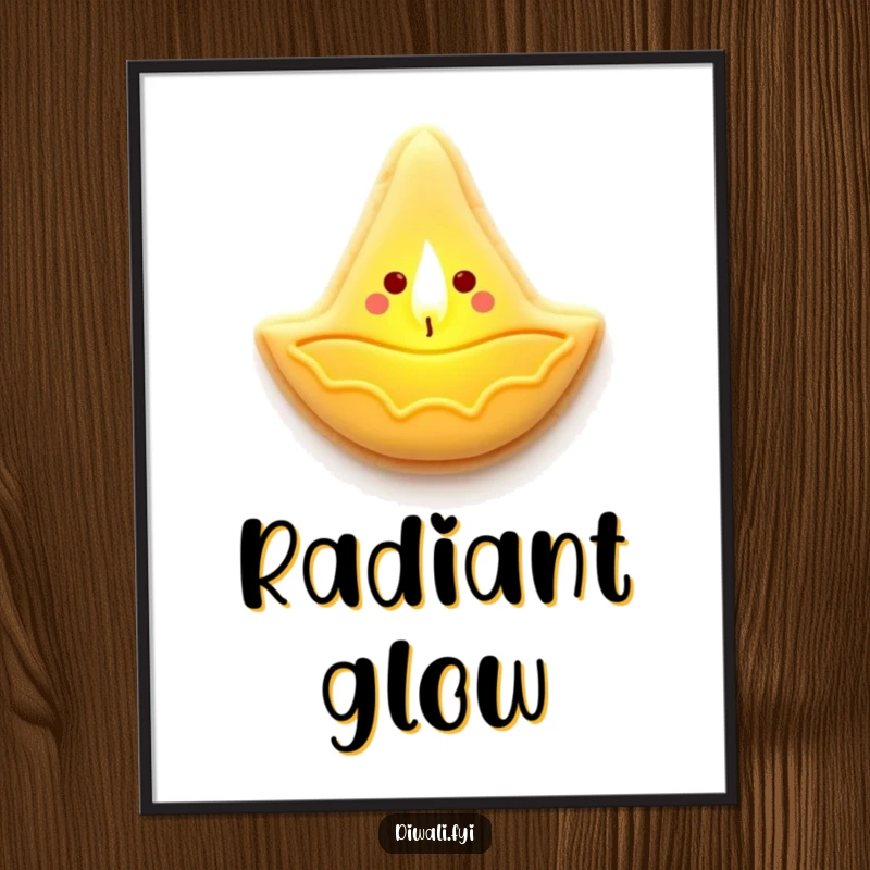 Funny digital art print of a cheerful sugar cookie shaped like a diya lamp, shedding a warm, inviting light.