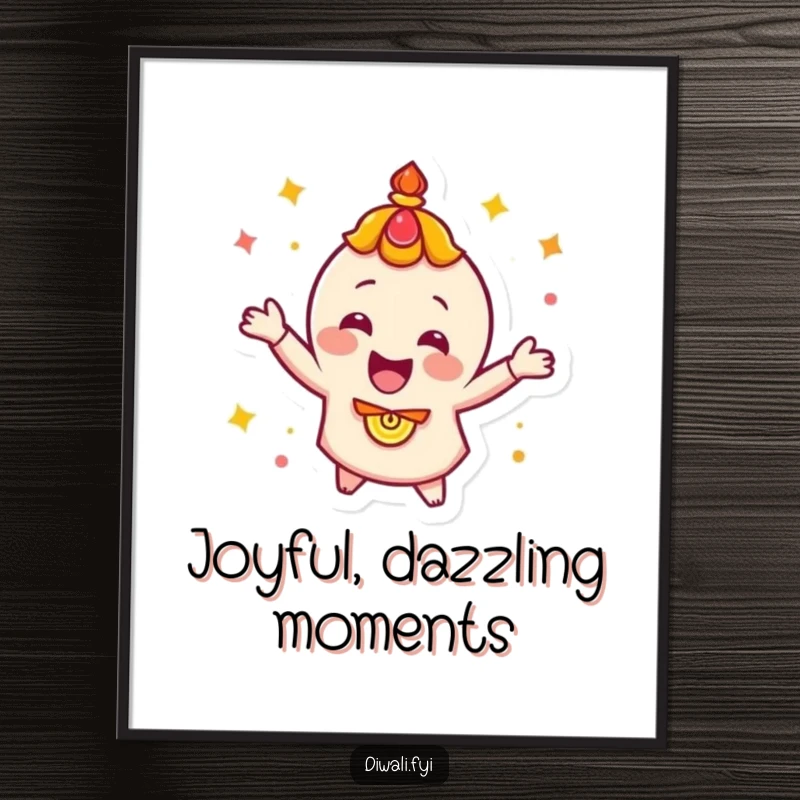 Funny, happy diya character energetically spinning, available as a downloadable digital art print for instant festive decoration.