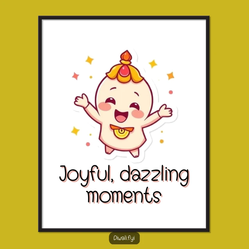 Funny Diya Spin Digital Art: Happy Character Festive Print
