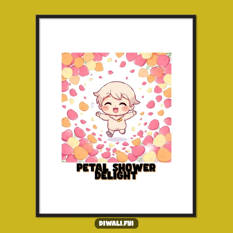 Funny Giggling Character Petal Digital Art: Printable art of a giggling character running through petals, instant funny gift.