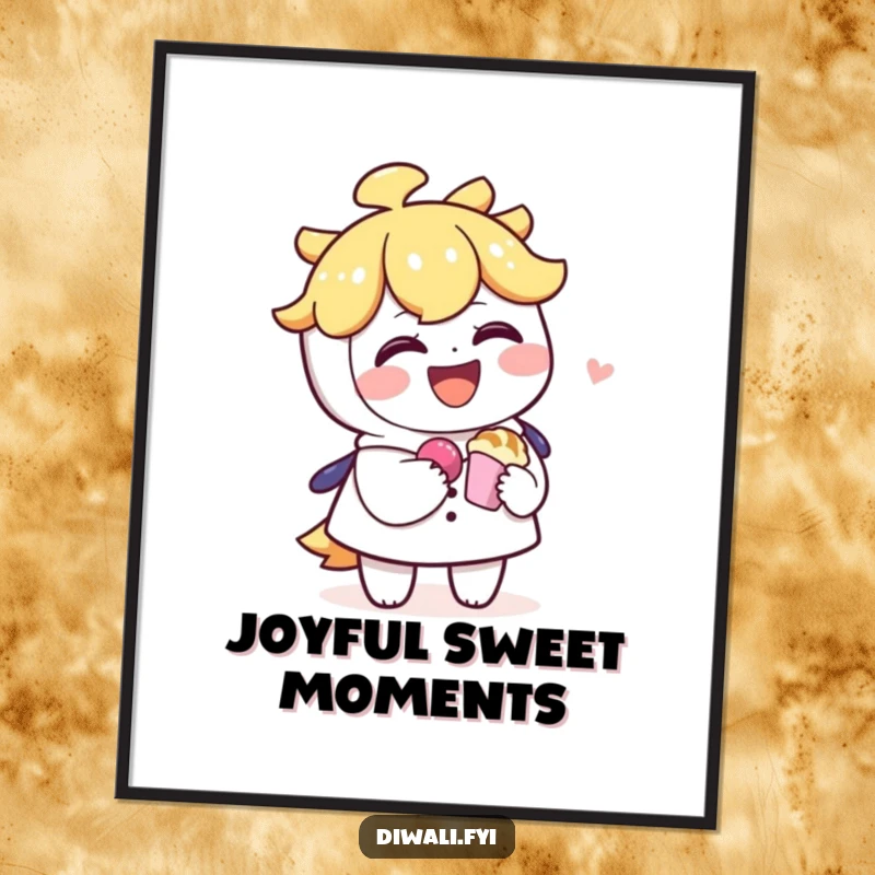 Funny digital art print of a character laughing and sharing a sweet treat with another, celebrating friendship and kindness.