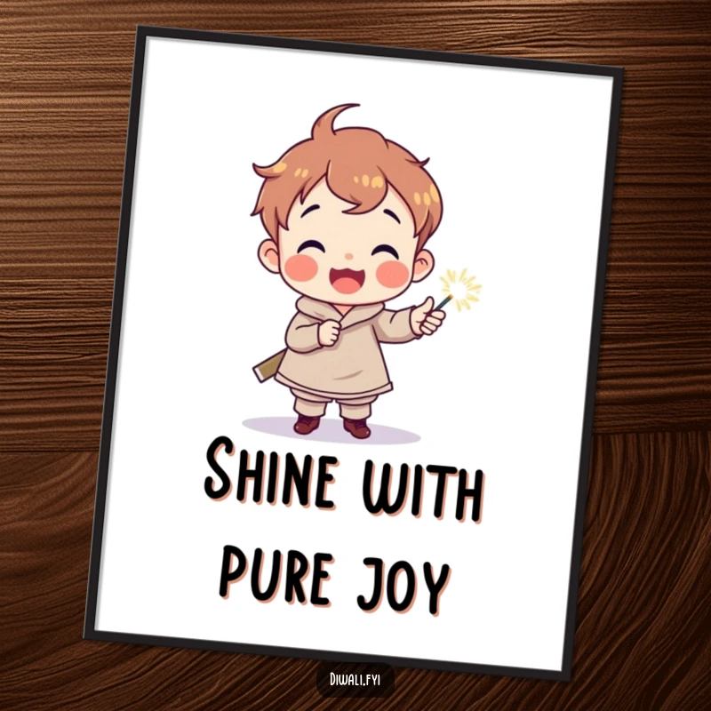 Funny digital art of a delighted child character holding a sparkler torch, perfect for instant magical and joyful decoration.