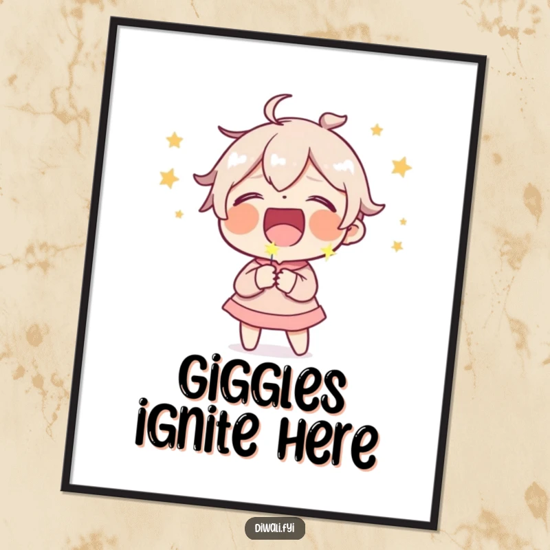 Funny digital art print of a character in hysterics, a small sparkler adding a pop of light and comedy.