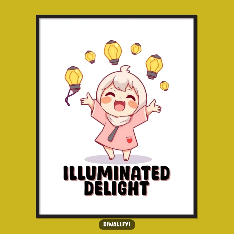 Funny Juggling Lamps Digital Art Print: Instant Radiance with this Joyful Character