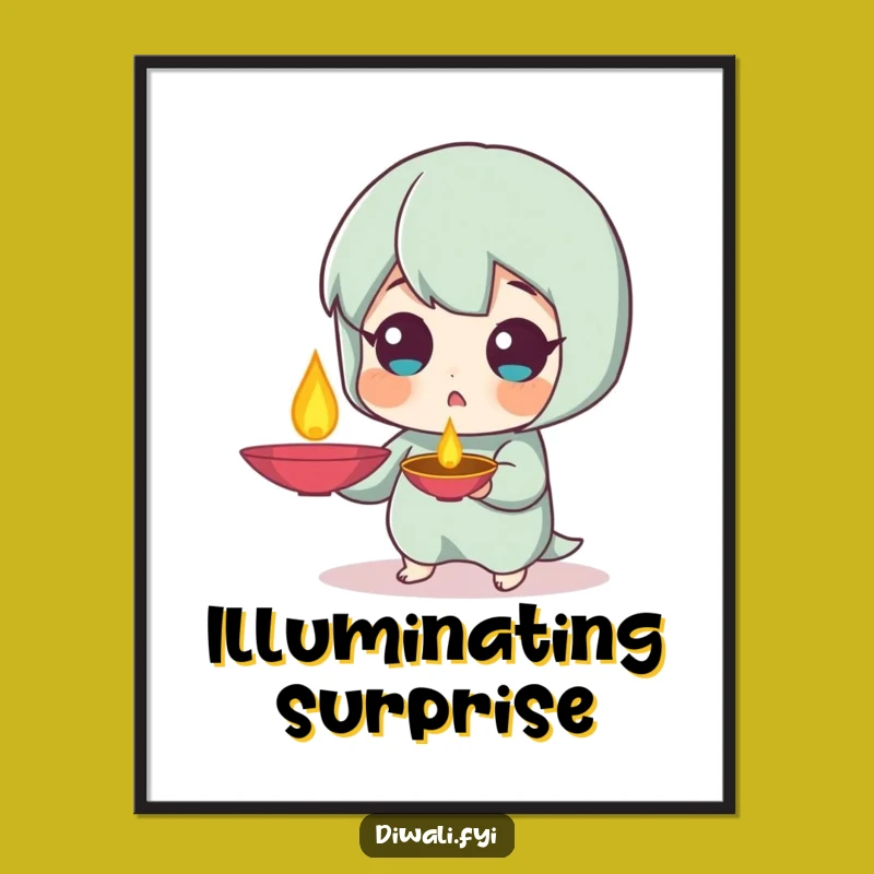 Funny Surprised Diya Digital Art: Instant Festive Shock, Gift