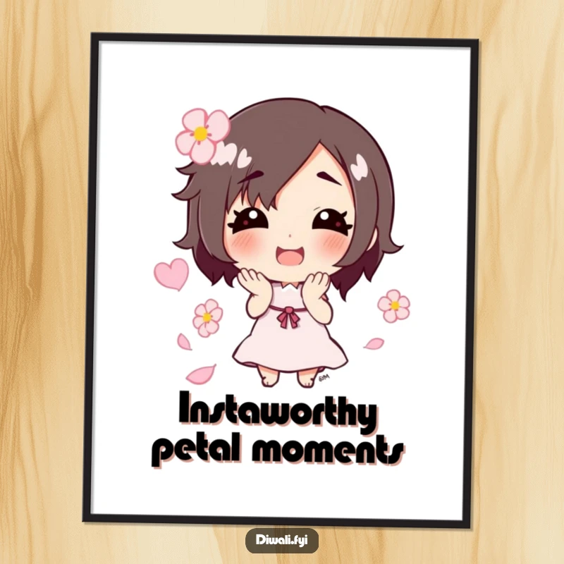 Funny digital art print of a smiling character joyfully tossing a shower of flower petals, perfect for vibrant and cheerful wall decor.