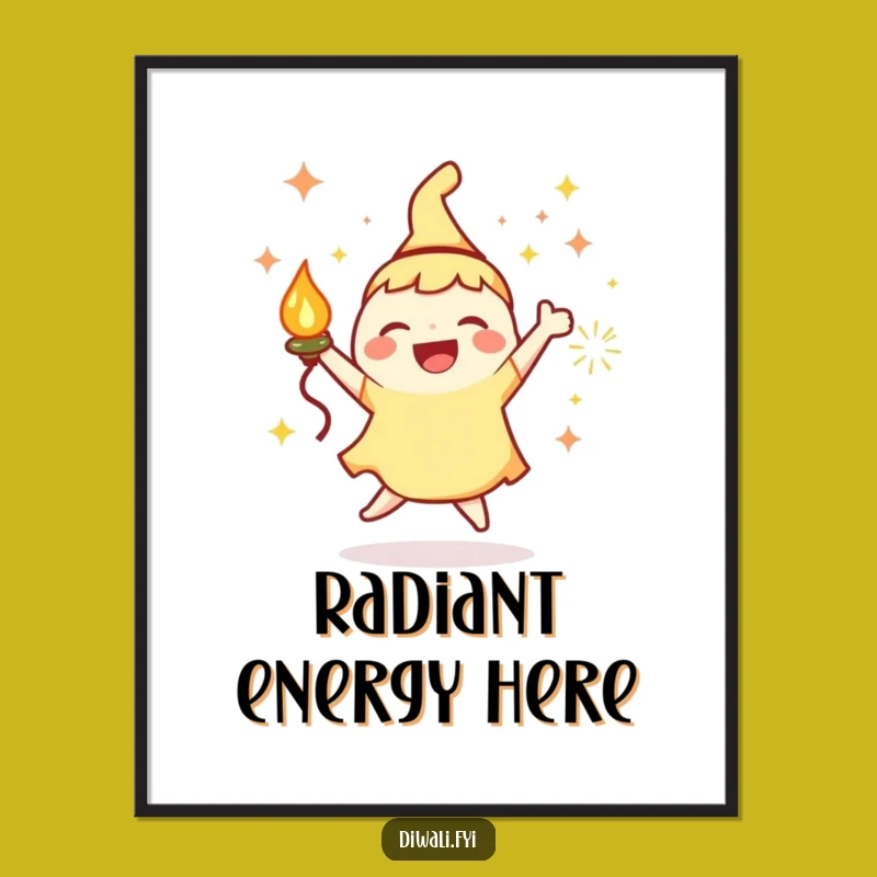 Funny Digital Art Print: Joyous Character With Lamp, Sparks, Hilarious Gift