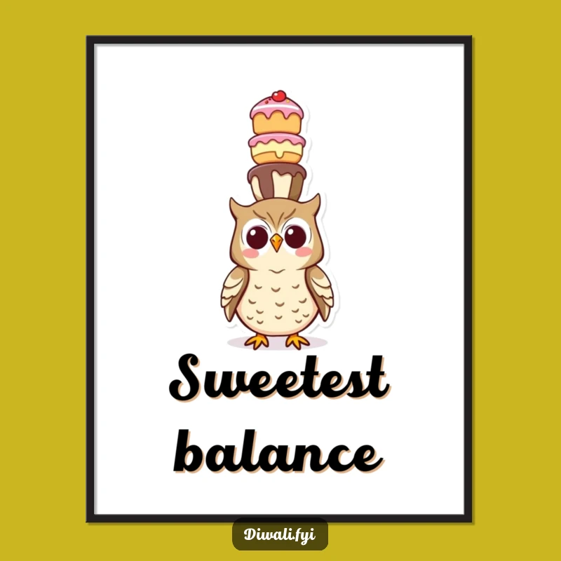 Funny Owl Sweet Treats Digital Art - Whimsical Printable for Walls