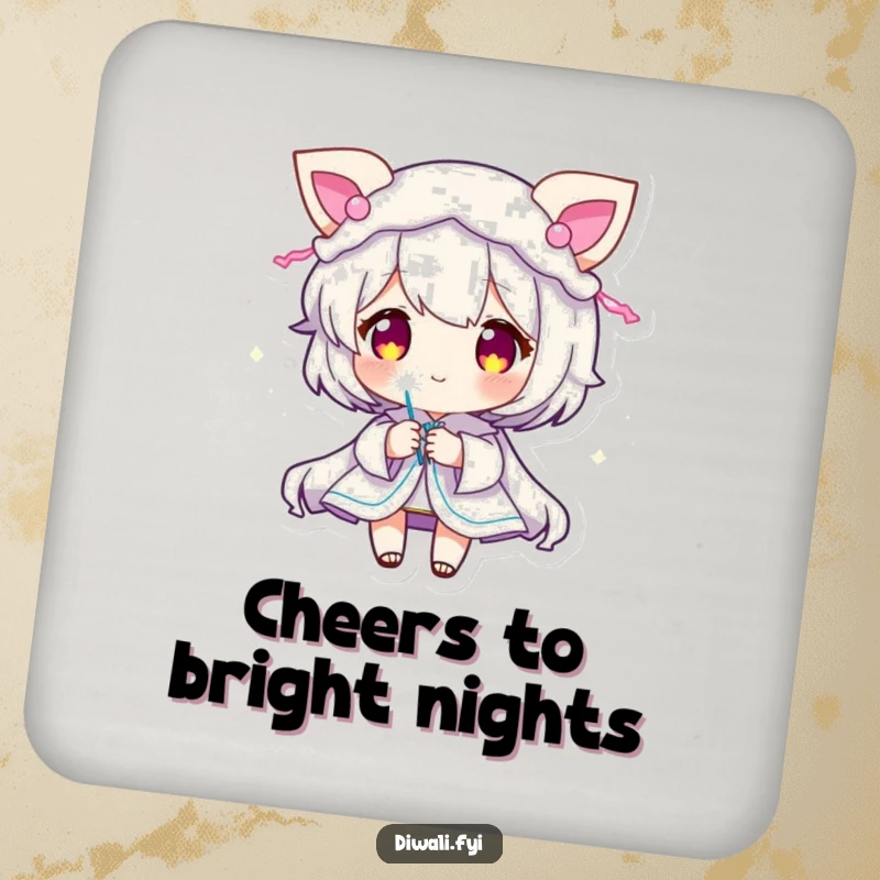 Funny Sparkler Character Coaster: Coaster featuring a character with glowing decorations and a sparkler. Perfect funny gift.