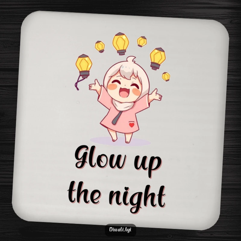 Funny Juggling Lamps Coaster: A joyous character juggles glowing lamps, adding a touch of luminous humor to your drinks.