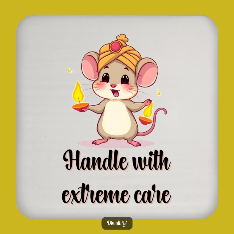 Funny Mouse Diwali Coaster Set: Juggling Diyas, Festive & Funny Gift