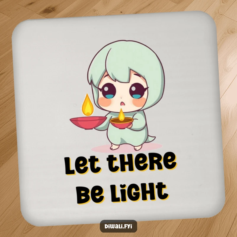 Funny Surprised Diya Coaster: Coaster featuring a character with a surprised expression holding a diya lamp. Perfect funny gift.