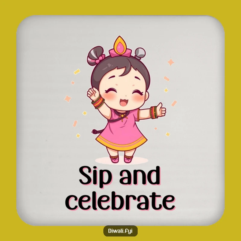 Funny Festive Coaster: Bangles Character Art, Celebration Pose Gift