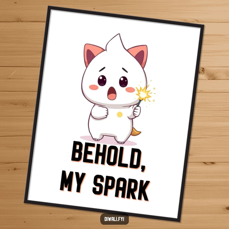 Funny poster displaying a surprised character holding a small, glowing sparkler, creating a humorous visual delight.